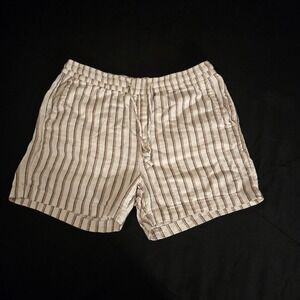 Old Navy Shorts Womens Large Beige Stripe Linen Rayon Chino Drawstring Casual